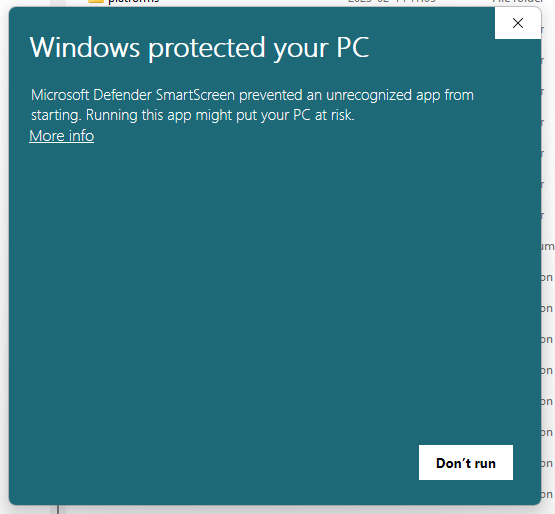 Avviso Microsoft Defender SmartScreen con pulsante More info